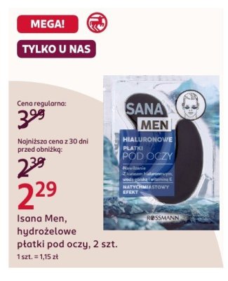 Płatki pod oczy Isana Men, hydrożelowe, 2 szt. promocja w Rossmann