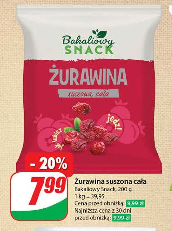 Żurawina cała Bakaliowy snack promocja w Dino