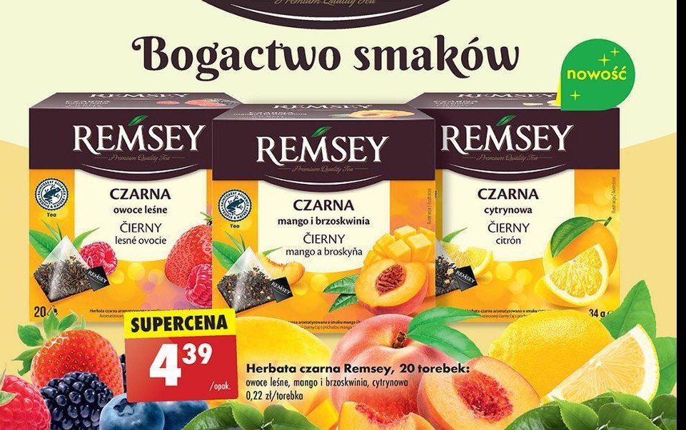 Herbata czarna mango i brzoskwinia Remsey promocja w Biedronka