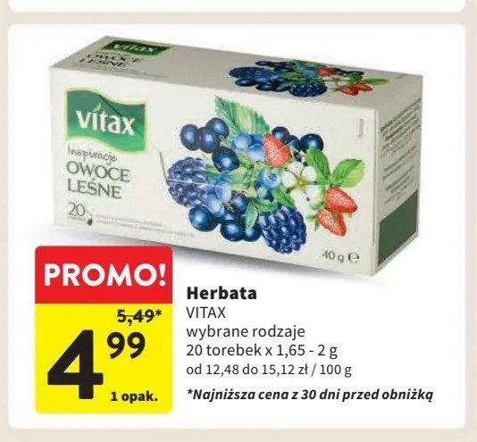 Herbata owoce leśne Vitax inspirations promocja w Intermarche