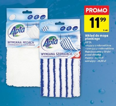 Wkład do mopa płaskiego Apta myjący z mikrowłókna promocja w Intermarche