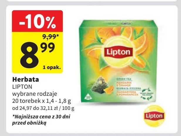 Herbata mandarin & orange Lipton green tea promocja