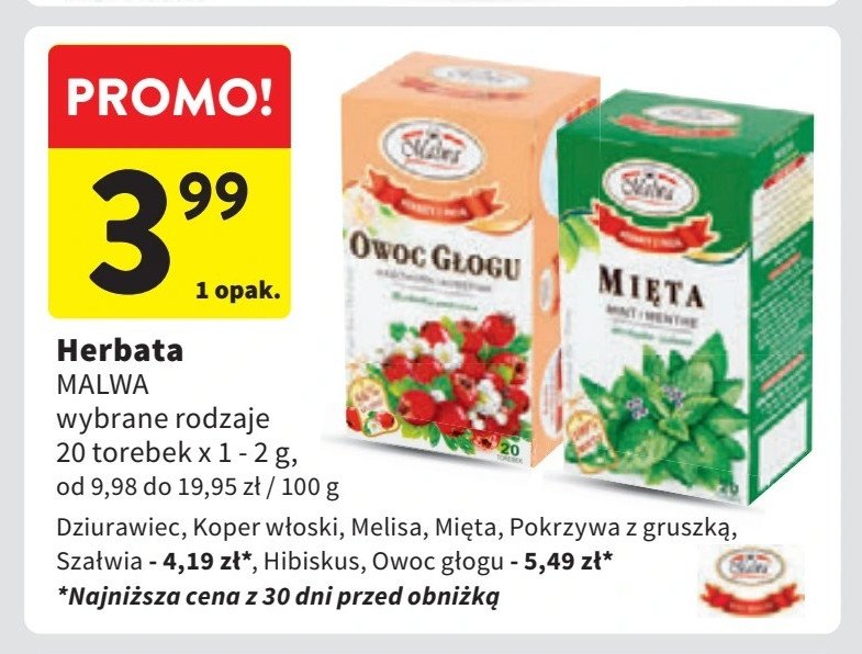 Herbatka owoc głogu Malwa tea promocja w Intermarche