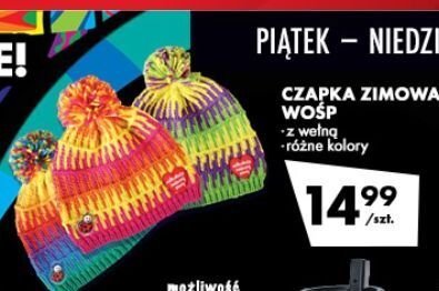 Czapka zimowa WOŚP różne kolory promocja w Biedronka