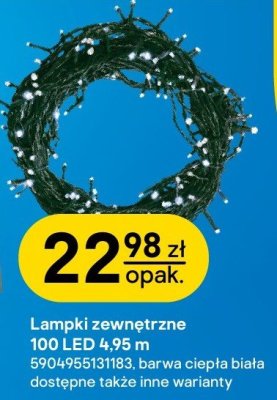 Lampki zewnętrzne 100 LED 4,95 m bez ciepła biała promocja w Castorama