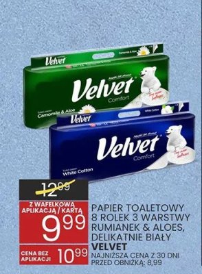 Papier toaletowy Velvet 8 rolek 3 warstwy różne rodzaje Perfection biały lub delikatnie biały promocja w Wafelek