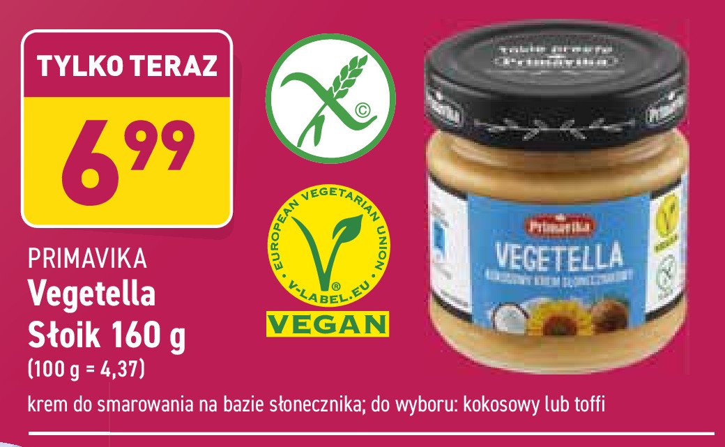 Krem kokosowy s艂onecznikowy Primavika vegetella promocja
