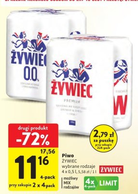 Piwo ŻYWIEC wybrane rodzaje 4 x 0,5 l, 5,58 zł / 1 l promocja w Intermarche