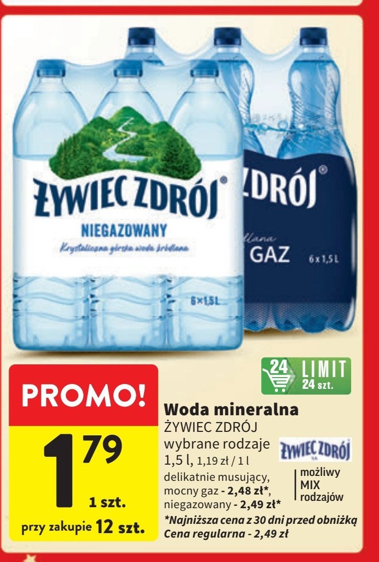 Woda mocny gaz Żywiec zdrój promocja w Intermarche