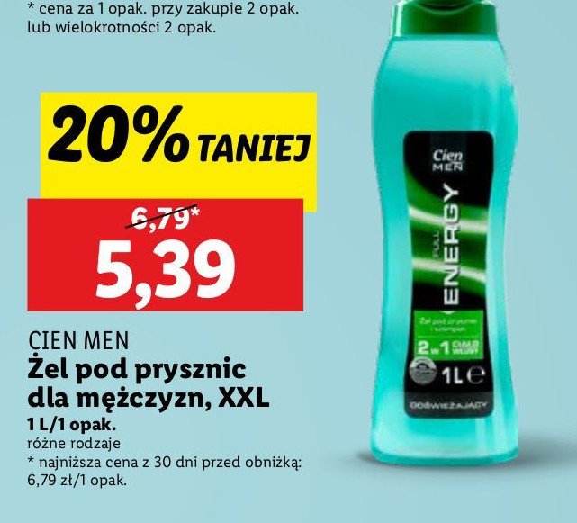 Żel pod prysznic i szampon energy Cien men promocja