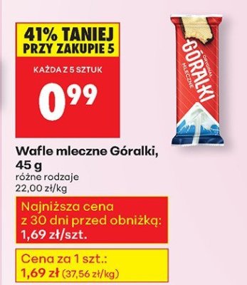 Wafle mleczne Góralki 45g różne rodzaje promocja w Biedronka