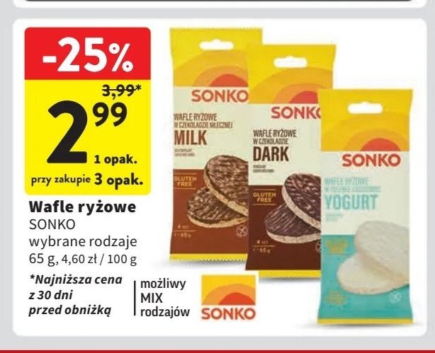 Wafle ryżowe w czekoladzie mlecznej Sonko promocja