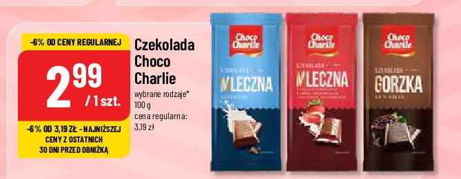 Czekolada mleczna z nadzieniem o smaku truskawkowym Choco charlie promocja
