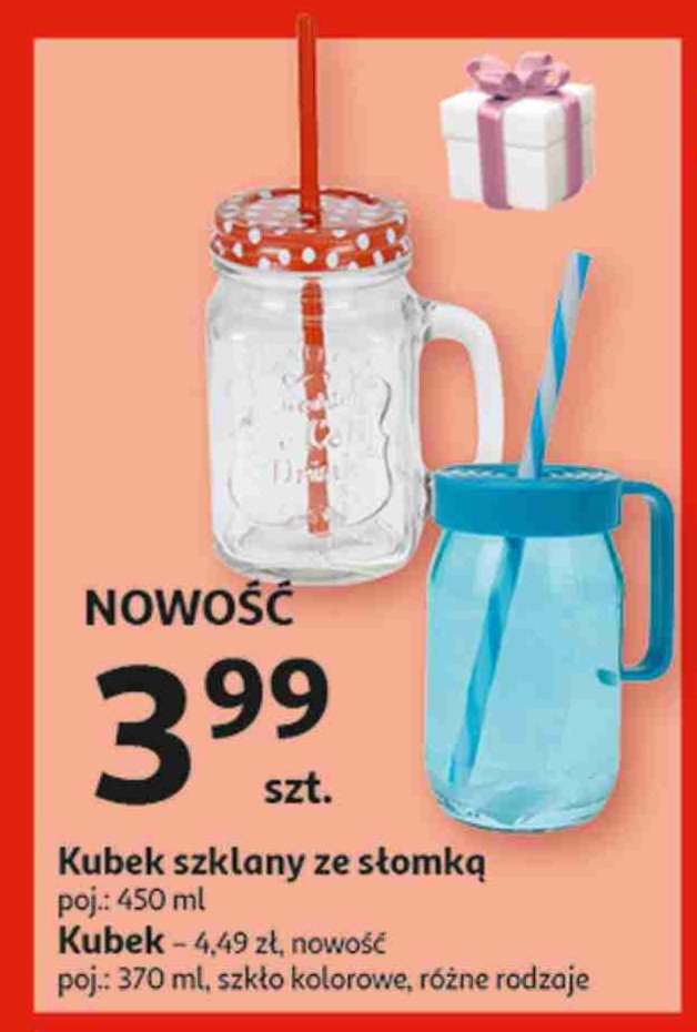Kubek szklany ze s艂omk膮 450 ml promocja