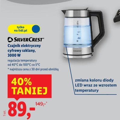Czajnik elektryczny cyfrowy szklany  3000 W promocja w Lidl