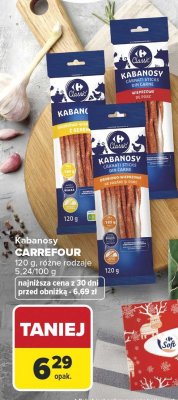 Kabanosy CARREFOUR różne rodzaje 120g promocja w Carrefour