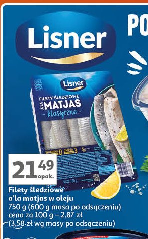 Filety śledziowe a'la matias w oleju klasyczne omega 3 Lisner promocja