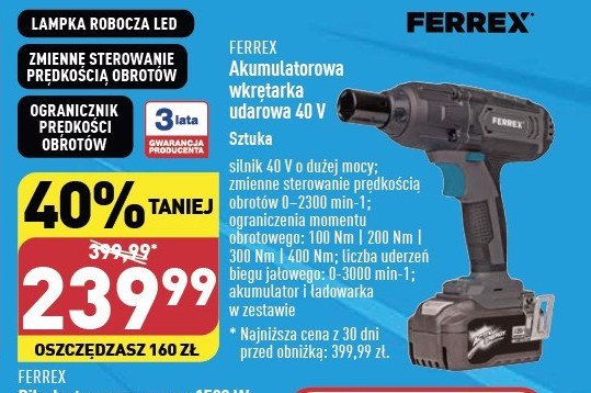 Wiertarko-wkrętarka udarowa 40v Ferrex promocja