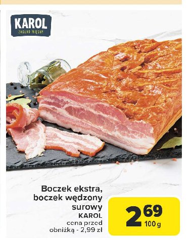 Boczek extra wędzony Karol promocja w Carrefour