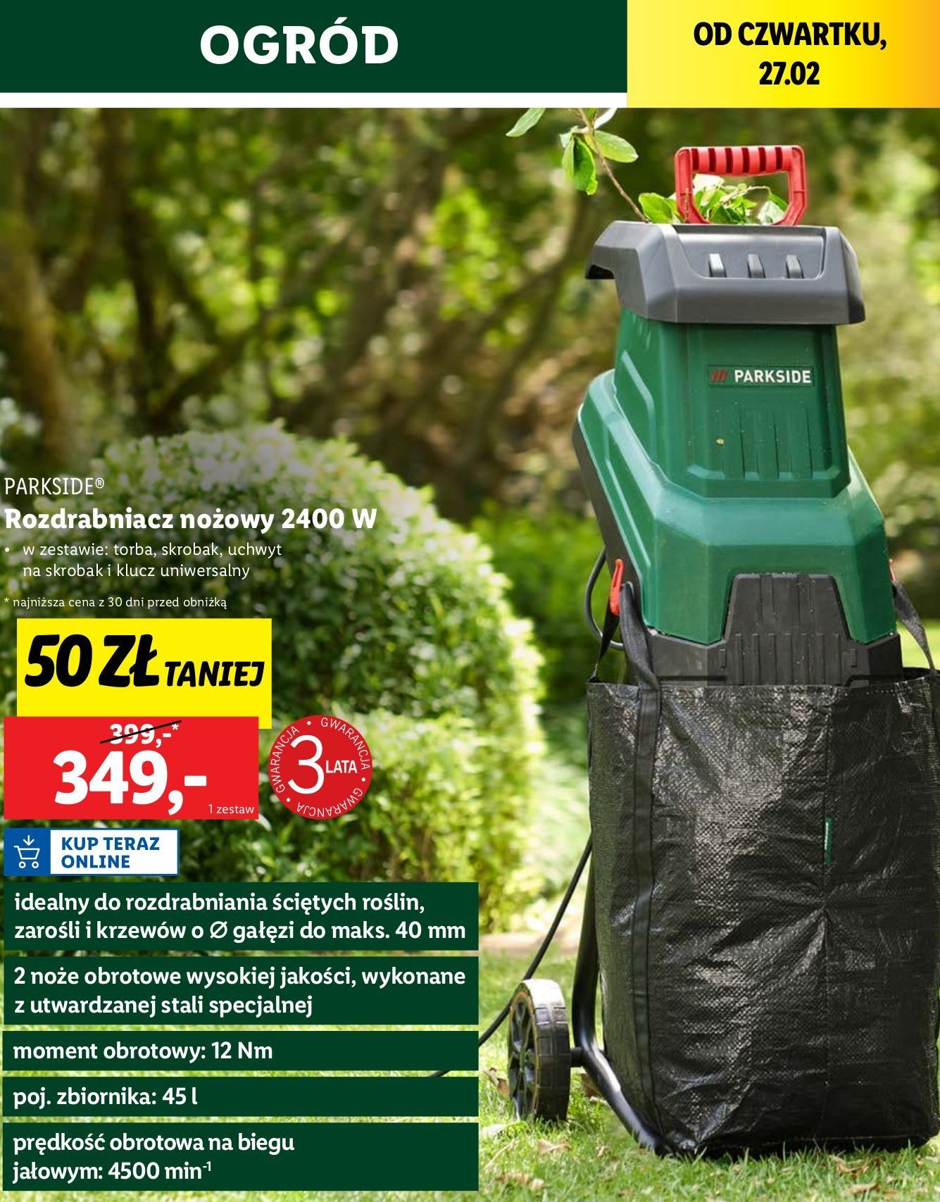 Rozdrabniacz nożowy 2400 w Parkside promocja