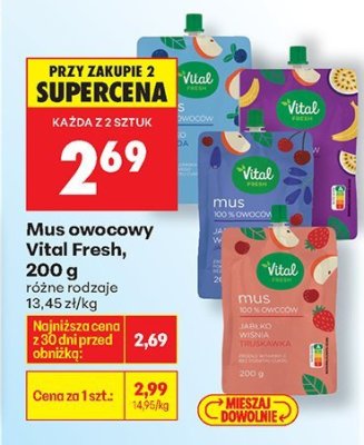 Mus owocowy Vital Fresh, różne rodzaje promocja w Biedronka