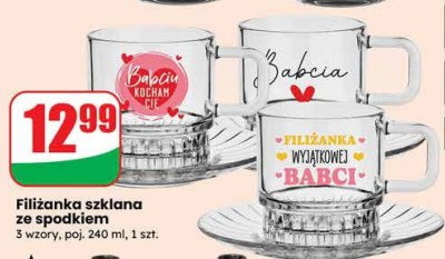 Filiżanka szklana ze spodkiem Dzień Babci promocja w Dino