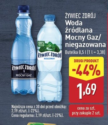 Woda mocny gaz Żywiec zdrój promocja w Aldi
