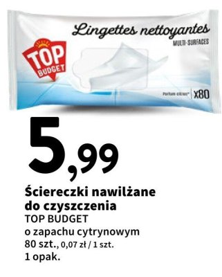 Ściereczki nawilżane do czyszczenia TOP BUDGET o zapachu cytrynowym promocja w Intermarche