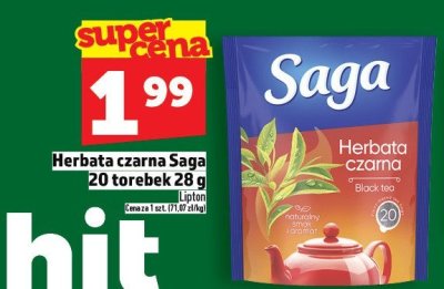 Herbata czarna Saga 20 torebek 28g promocja w TOPAZ