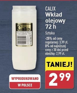 Wkład olejowy do znicza 72 h 220 g Calix promocja w Aldi