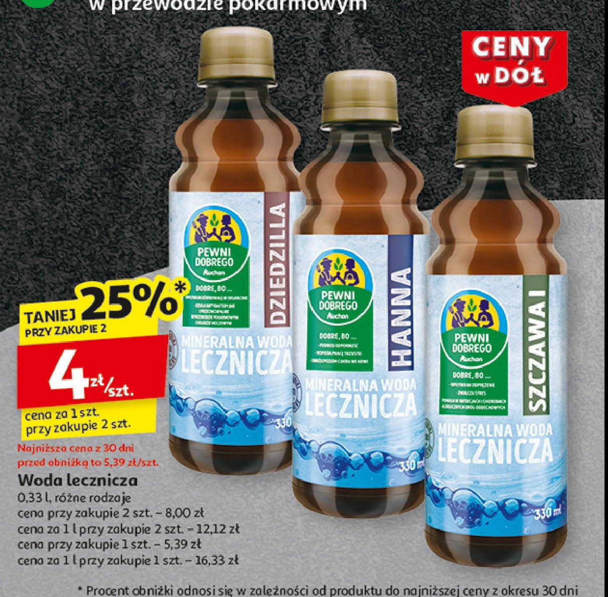 Woda lecznicza szczawa i Auchan pewni dobrego promocja w Auchan