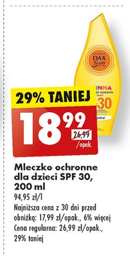 Mleczko w sprayu dla dzieci i niemowląt ochronny na słońce spf 30+ Dax sun promocja