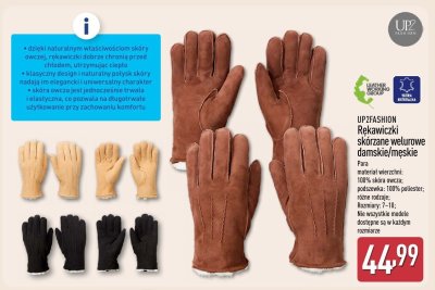 Rękawiczki skórzane welurowe męskie UP2FASHION promocja w Aldi