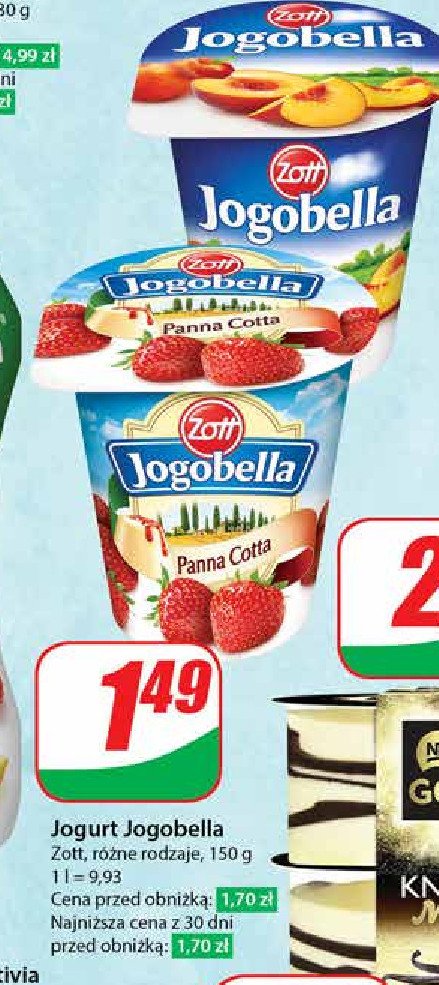 Jogurt panna cotta z truskawkami Zott jogobella promocja w Dino