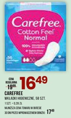 Wkładki CAREFREE higieniczne, 58 szt. promocja w Drogerie Natura