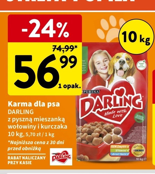 Karma dla psa wołowina-warzywa Purina darling promocja w Intermarche