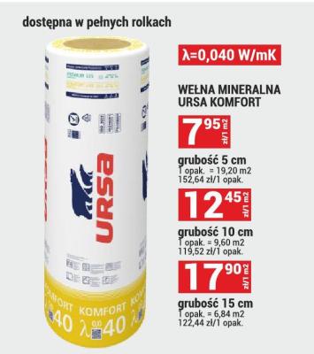 Wełna mineralna Ursa Komfort grubość 5 cm promocja w Merkury Market