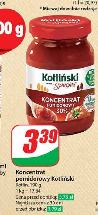 Koncentrat pomidorowy 30 % Kotliński specjał promocja