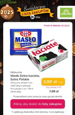 Masło Mlekovita Extra Łaciate promocja w Stokrotka