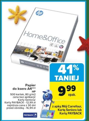 Papier do ksero A4 HP Home&Office 500 kartek, 80 g/m2 promocja w Carrefour Market