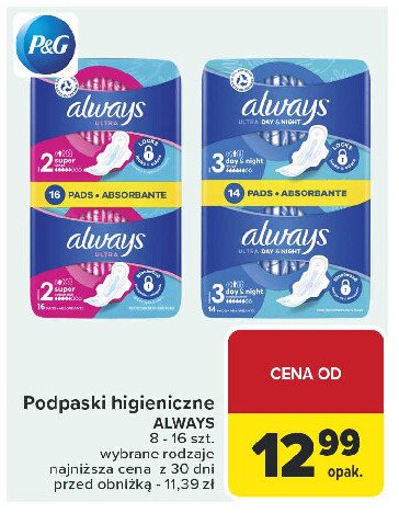 Podpaski ALWAYS ULTRA DAY & NIGHT promocja w Carrefour