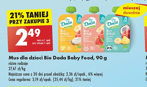 Mus jogurt + zboża banan-jabłko Dada promocja