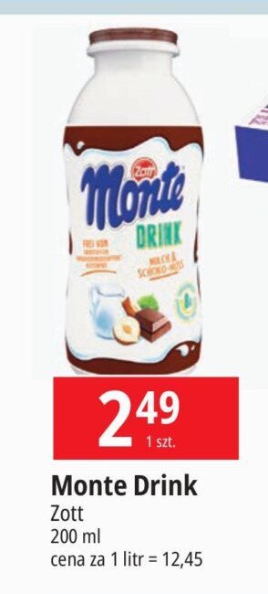 Napój mleczno-czekoladowy Zott monte drink promocja