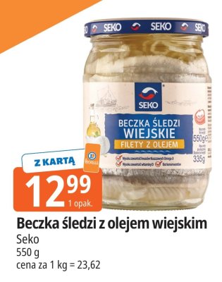 Beczka śledzi z olejem wiejskim Seko promocja w Leclerc
