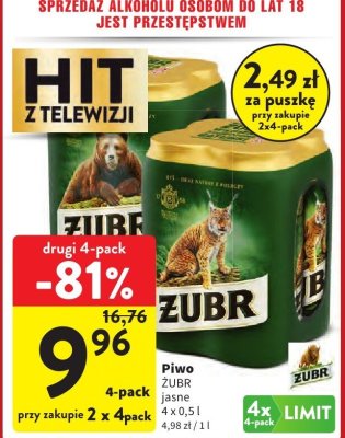 Piwo ŻUBR jasne promocja w Intermarche