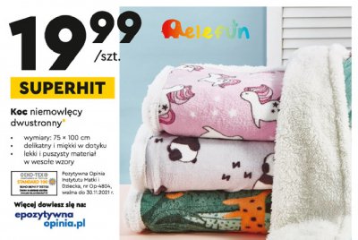 Koc niemowl臋cy dwustronny 75 x 100 cm Elefun promocja