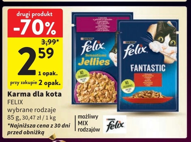 Karma dla kota kaczka i szpinak Purina felix sensations promocja