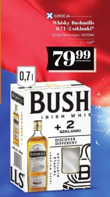 Whisky Bushmills 0,7l + 2 szklanki promocja w POLOmarket