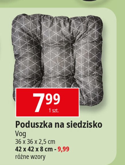 Poduszka na siedzisko 36 x 36 x 2.5 cm Vog promocja w Leclerc