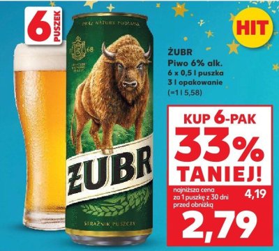 Piwo ŻUBR 6% alk.  promocja w Kaufland